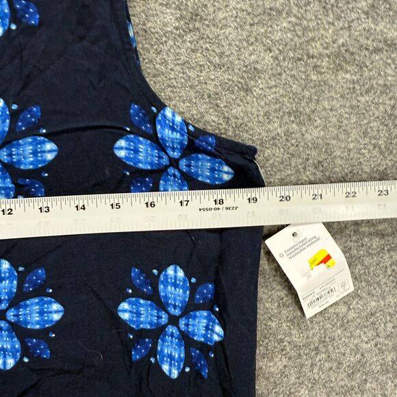 New Sonoma Blouse Women M Medium Blue Floral V-Neck Sleeveless Wide Strap Rayon - Picture 7 of 9